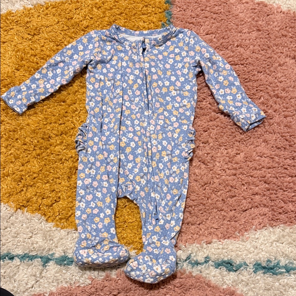 Angel Dear blue floral zipper footie